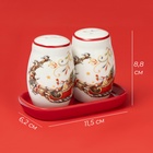 Набор для специй новогодний Доляна «Сани Деда Мороза», 3 предмета: солонка 130 мл, перечница 130 мл, подставка, 16.8×12×9 см, доломит - Фото 3