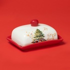 Маслёнка новогодняя Доляна «Волшебное дерево», 16.8×12×9 см, доломит, белая, красная - Фото 4