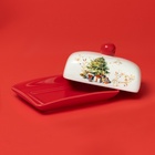 Маслёнка новогодняя Доляна «Волшебное дерево», 16.8×12×9 см, доломит, белая, красная - Фото 5