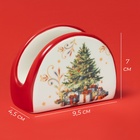 Салфетница новогодняя Доляна «Волшебное дерево», 9.5×4.5×7 см, доломит, белая, красная - Фото 3