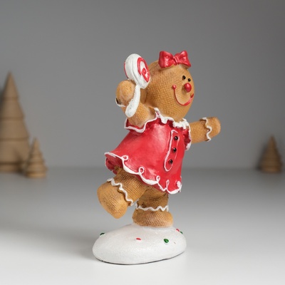 Фигурка полистоун «Пряничка в красном платье, с леденцом», 10×5×14 см