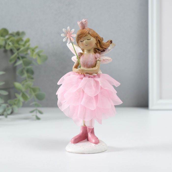 Фигурка полистоун «Девочка фея в розовом цветочном платье с палочкой», 9×9×17 см