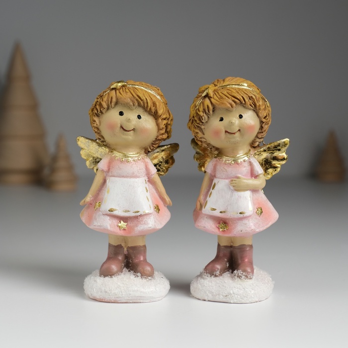 Фигурка полистоун «Ангелочек в розовом платье и фартуке», 4.5×3.5×9.5 см, МИКС - Фото 1