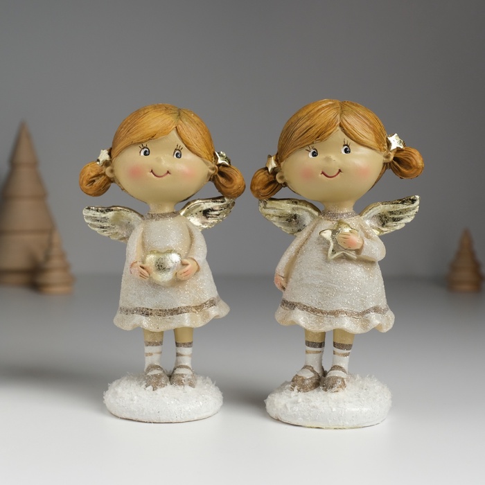 Фигурка полистоун «Ангелочек с хвостиками, в сером платье», 6.5×4.5×12 см, МИКС - Фото 1