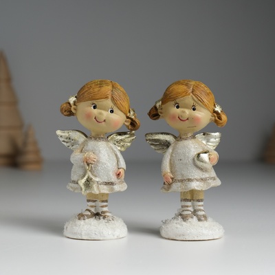 Фигурка полистоун «Ангелочек с хвостиками, в сером платьице», 4.5×3.5×8.5 см, МИКС