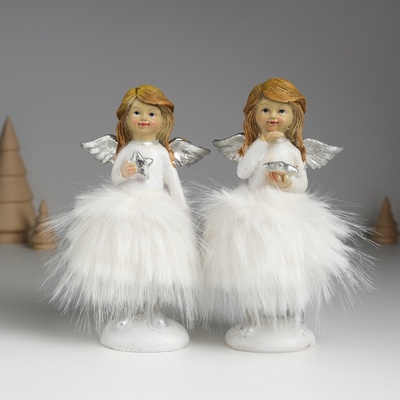Фигурка полистоун «Ангелочек в белом платье с меховой юбкой», 8.5×8×15.5 см, МИКС