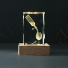 Фигурка светящаяся стекло «Прямоугольник. Бокал и вино», подставка дерево, USB, 7×7×10 - Фото 3