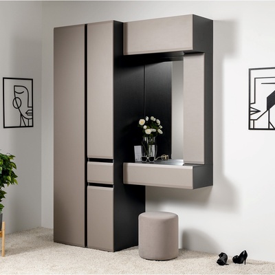 Прихожая «МОБИ. Сидней», компоновка 1, 5 модулей, 1680×573×2400 мм, цвет антрацит/веллюто капучино