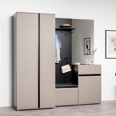 Прихожая «МОБИ. Сидней», компоновка 2, 5 модулей, 2040×573×2052 мм, цвет антрацит/веллюто капучино