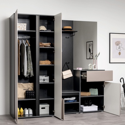 Прихожая «МОБИ. Сидней», компоновка 2, 5 модулей, 2040×573×2052 мм, цвет антрацит/веллюто капучино