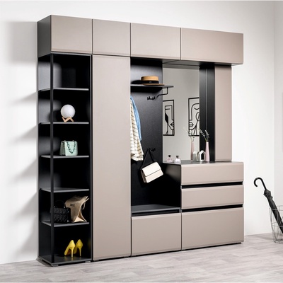 Прихожая «МОБИ. Сидней» компоновка 4, 2280×413×2400 мм, цвет антрацит/веллюто капучино