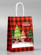 Подарочные пакеты новогодние крафт «Рождество», 15?21?8 см, Набор 5 шт. (комплект 2 шт) - фото 42938620