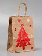 Подарочные пакеты новогодние крафт «Чудо», 15?21?8 см, Набор 5 шт. (комплект 4 шт) - фото 42938629