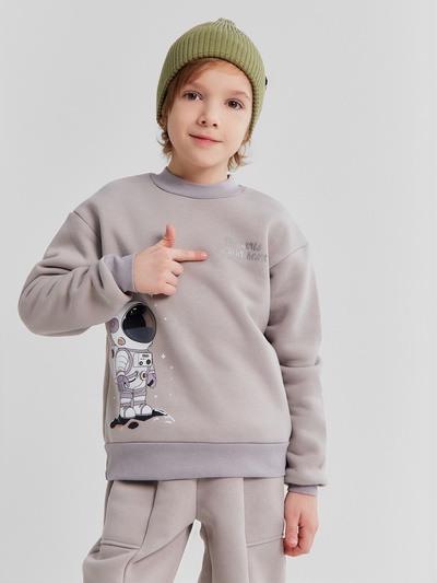 Костюм детский с начёсом (свитшот, брюки) MINAKU: astronaut, серый, рост 152 см