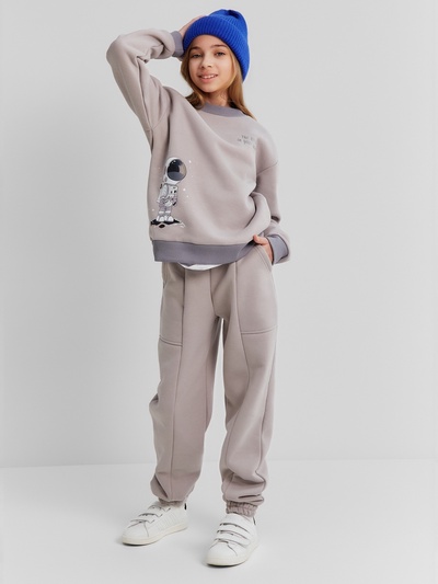 Костюм детский с начёсом (свитшот, брюки) MINAKU: astronaut, серый, рост 152 см