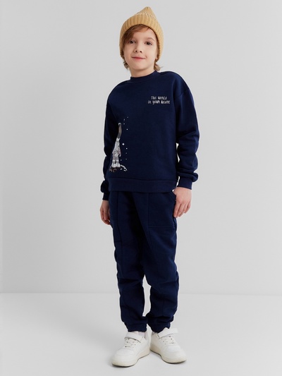 Костюм детский с начёсом (свитшот, брюки) MINAKU: astronaut, синий, рост 146 см