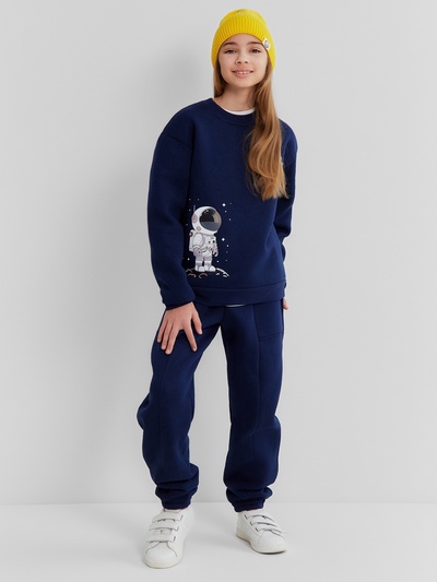 Костюм детский с начёсом (свитшот, брюки) MINAKU: astronaut, синий, рост 146 см