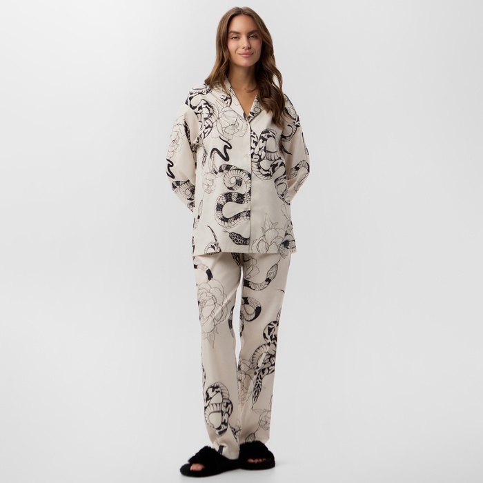 Пижама новогодняя женская KAFTAN «Змея», размер 52-54, бежевый - Фото 1