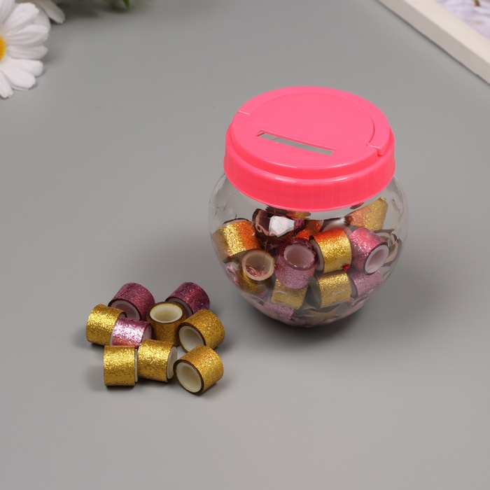 Клейкая лента пластик в банке «Шайн. Золото и розовый», набор 40 шт., 1.2 см, дл.0.9 м, 7×7×9 см