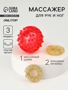 Массажёр для рук и ног, d=3.5 см, 2 кольца, красный - Фото 1