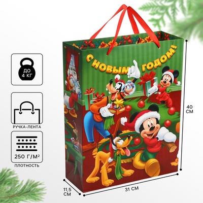 Пакет подарочный новогодний «С Новым годом», 31×40×11.5 см, упаковка, Микки Маус