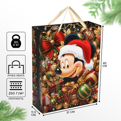 Пакет подарочный новогодний «С Новым годом», 31×40×11.5 см, упаковка, Микки Маус