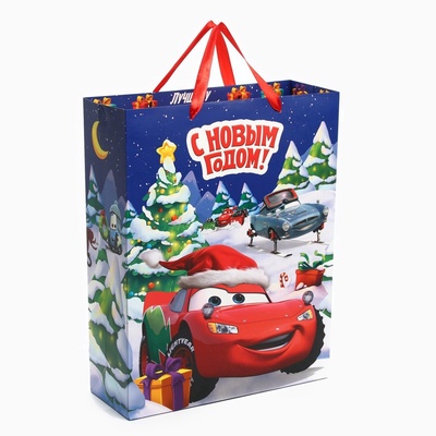 Пакет подарочный новогодний «С Новым годом», 31×40×11.5 см, Тачки