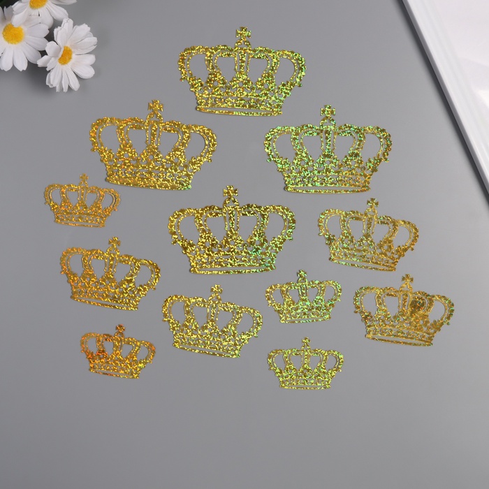 Наклейка бумага, пластик «Корона императора», голография золото, набор 12 шт. 3 размера