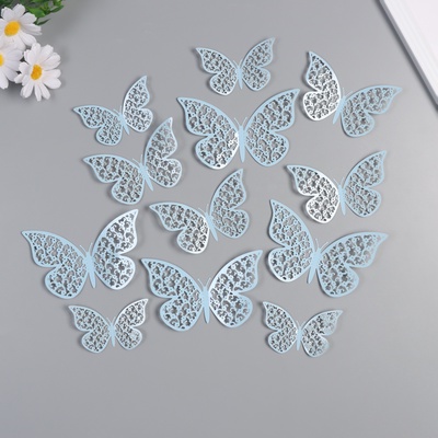 Набор наклеек бумага «Бабочки с незабудками», матовый небесный, 12 шт.