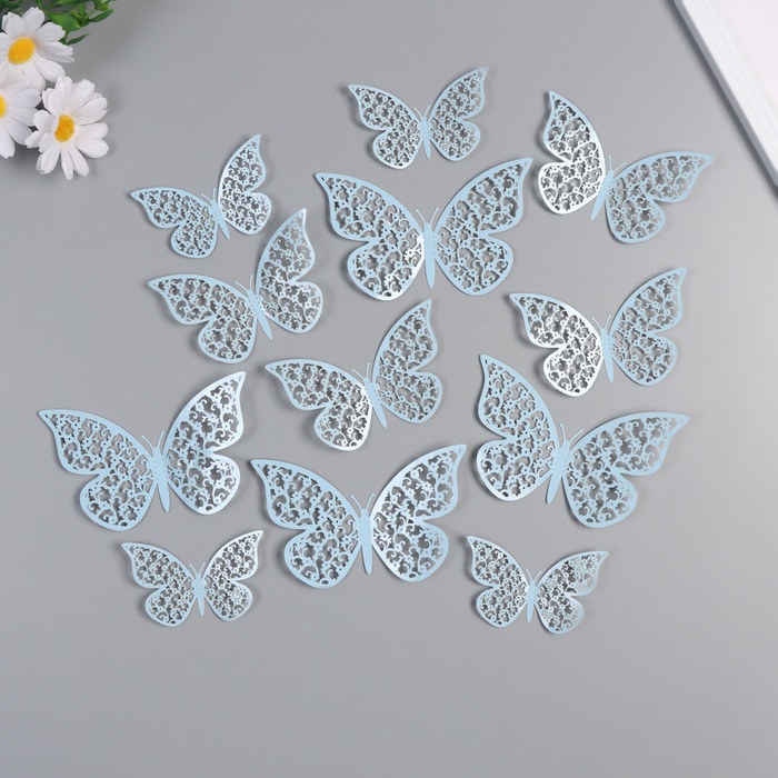 Набор наклеек бумага «Бабочки с незабудками», матовый небесный, 12 шт. - Фото 1
