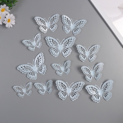 Набор наклеек бумага «Бабочки с узорами», матовый голубой, 12 шт.