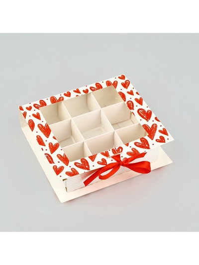 Коробка под 9 конфет с ячейками «Я люблю тебя» 14.5×13.5×3.5 см