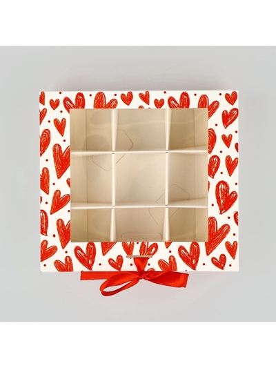 Коробка под 9 конфет с ячейками «Я люблю тебя» 14.5×13.5×3.5 см