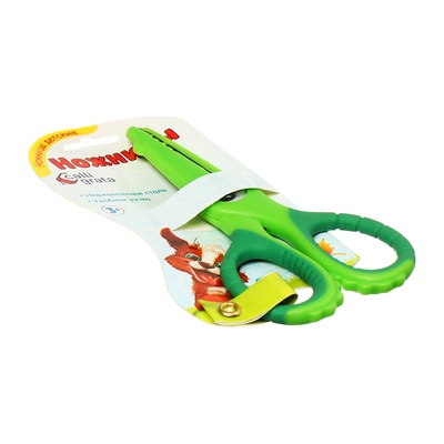 Ножницы 13.5 см (±0.5 см) прорезиненные ручки, закругленные концы лезвий, зелёный