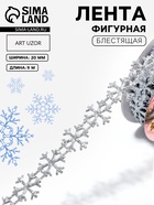 Лента декоративная фигурная «Снежинки», 20 мм, 9±0.5 м, цвет серебряный - Фото 1