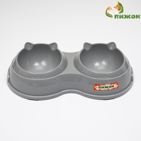 Миска двойная, 240 мл, 25×14×5 см, пластик, серая