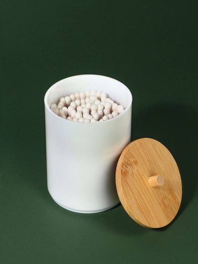 Органайзер для хранения ватных палочек «BAMBOO», с крышкой, d=6.8×10 см, белый, коричневый