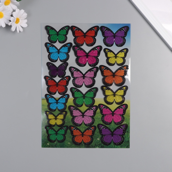 Наклейка интерьерная «Бабочки полупрозрачные», пластик, разноцветные, набор 19 шт., 5 см; 6 см; 7 см - Фото 1