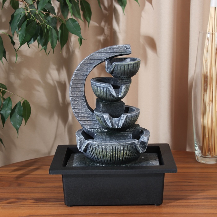 Фонтан настольный «Каменные кадки, дуга», 26×23 см, с подсветкой, без шарика