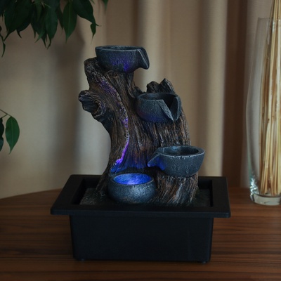 Фонтан настольный «Каменные кадки на дереве», 27×23 см, с подсветкой, без шарика