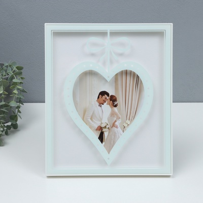 Фоторамка для фото 20×25 см «Сердце с бантиком», серебро, бумага тиснение, 26×2×31 см