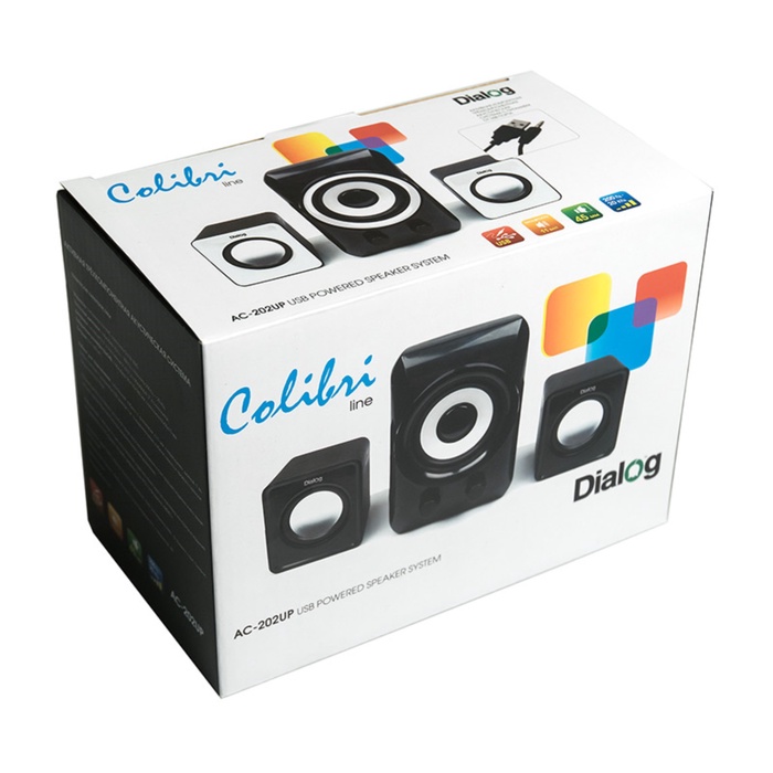 Компьютерные колонки 2.1 Dialog Colibri AC-202UP, 2 х 3Вт + 5Вт, 220В, черные