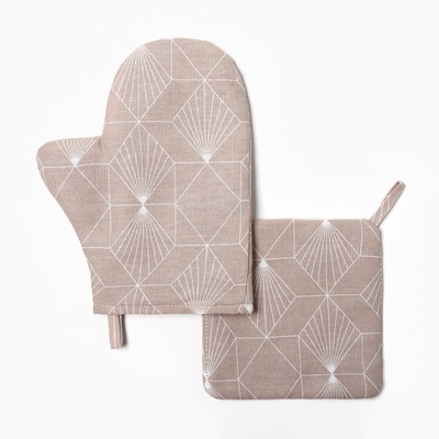 Кухонный набор «Доляна» Geometry: варежка-прихватка 20×28 см, прихватка 19×19 см,100% хлопок