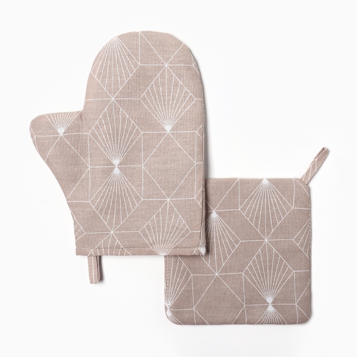 Кухонный набор «Доляна» Geometry: варежка-прихватка 20×28 см, прихватка 19×19 см,100% хлопок - Фото 1