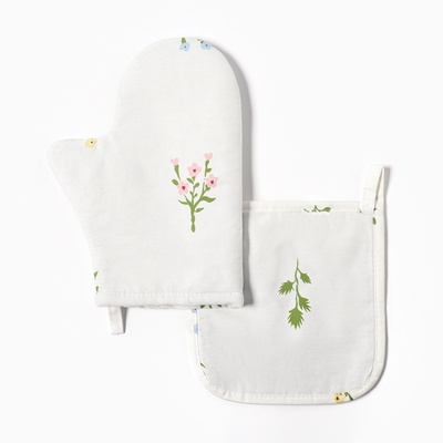 Кухонный набор «Этель. Цветочек»: варежка 20×27 см, прихватка 19×19 см, саржа 190 г/м², 100% хлопок