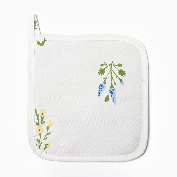 Прихватка «Этель. Цветочек», 19×19 см, саржа 190 г/м², 100% хлопок, белая - Фото 1