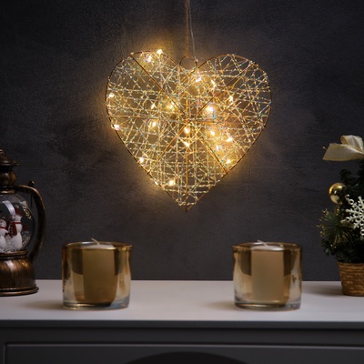 Светодиодная фигура «Сердце» 29×25×6 см, 20 LED, от батареек AAx2, свечение тёплое белое