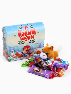 Сладкий детский новогодний подарок «С новым годом», конфеты + мягкая игрушка, 250 г