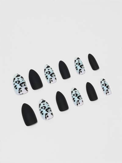 Накладные ногти «Лео», 12 шт., с клеевыми пластинами, форма миндаль, чёрные, бежевые