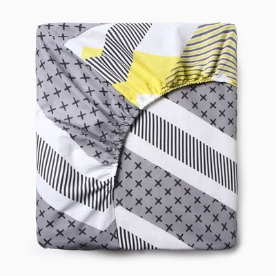 Простыня на резинке 2-спальная «Этель» Gray geometry, 160×200+25 см, бязь